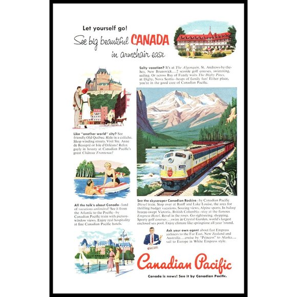 1953 Canadian Pacific Vacation Travel Vintage Print Ad Algonquin Hotel Wall Art - Picture 1 of 1